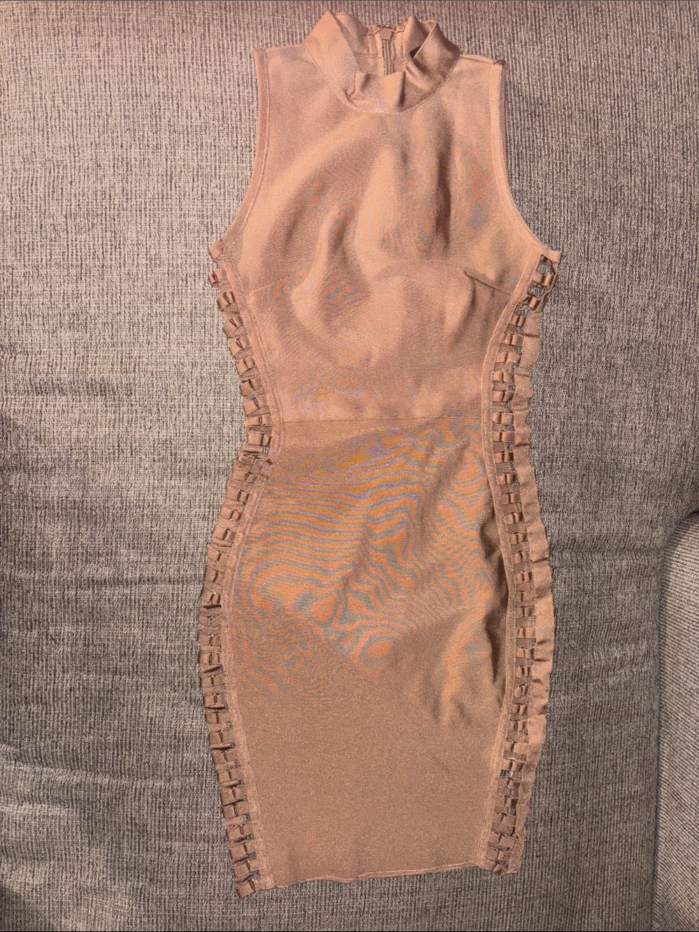 Sleeveless Nude Bodycon Dress with Lattice Side Detail